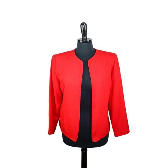 Vintage BFA Classics Red Blazer Jacket Open Front Classic Office Corp - Picture 1 of 4